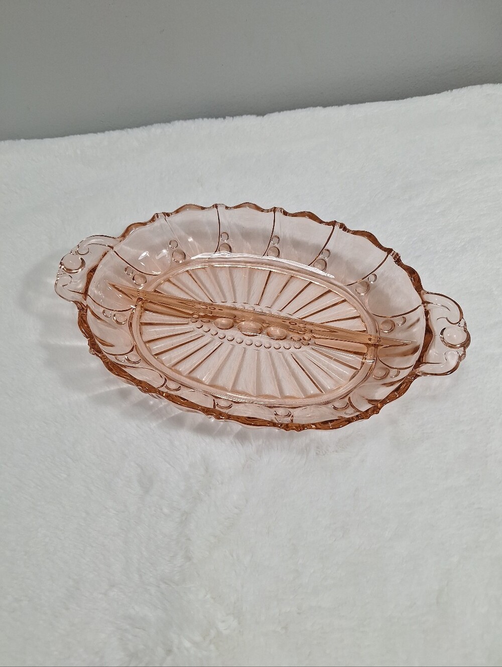 1940 Pink Depression Glass Divided Relish Dish Anchor Hocking Oyster & Pearl